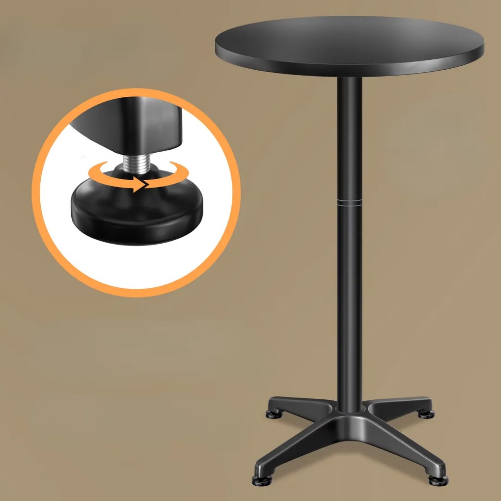 NERO állítható magasságú, alumínium bárasztal, Ø60cm, fekete Casaria