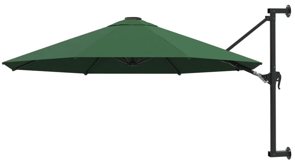 Zöld falra szerelhető napernyő fémrúddal 300 cm