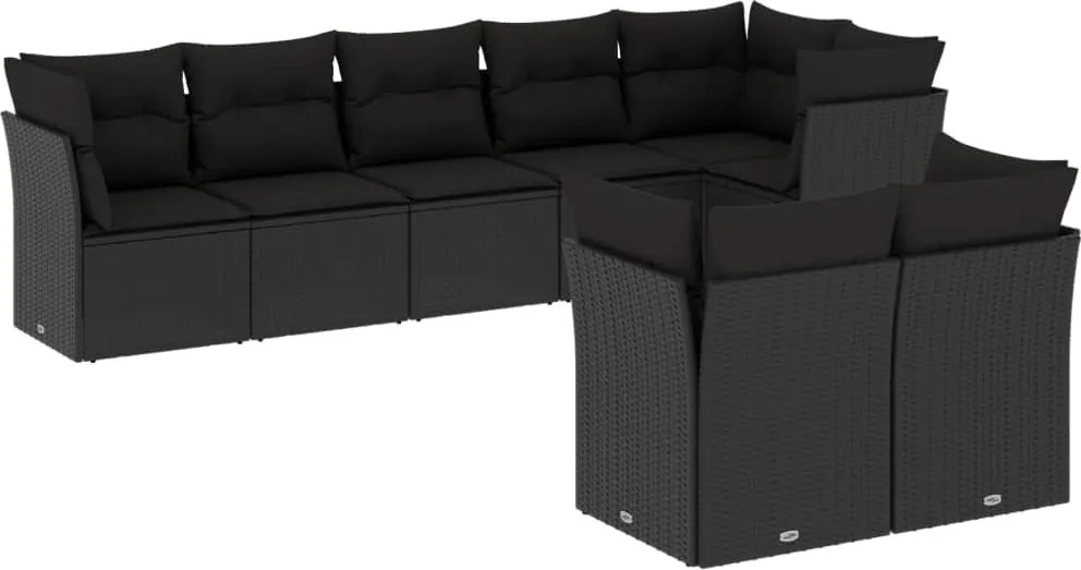 vidaXL 8 részes fekete polyrattan kerti ülőgarnitúra párnákkal