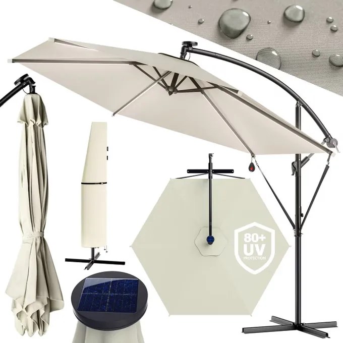 Deuba LED napernyő Mali Ø330 cm - krémszínű