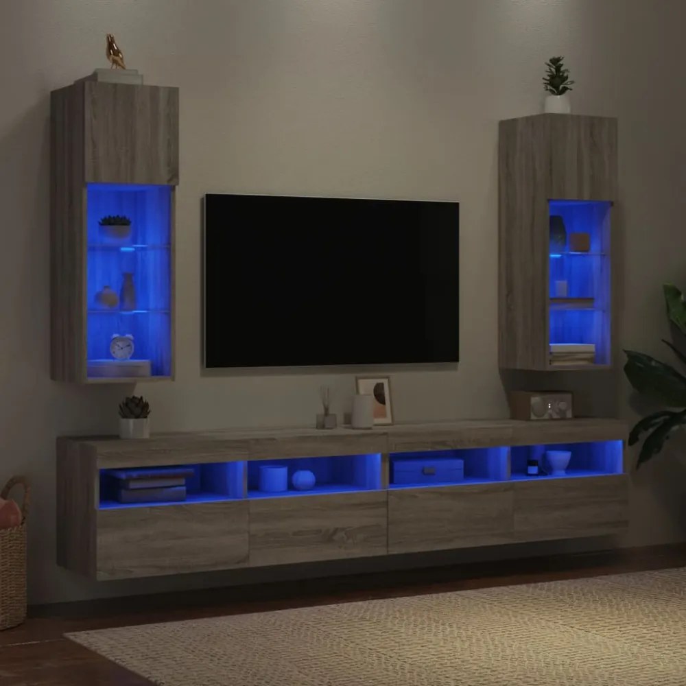 szürke sonoma színű TV-szekrény LED-világítással 30,5x30x90 cm