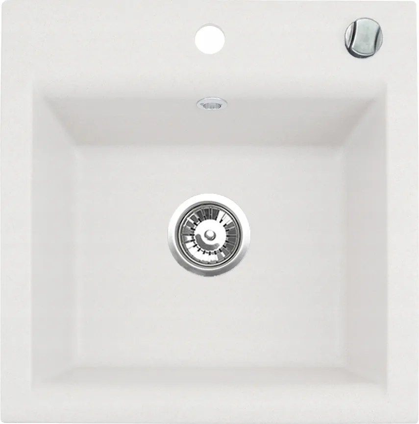 Estein gránit mosogató konyhai mosogató 1K egymedencés fehér 50 x 50
