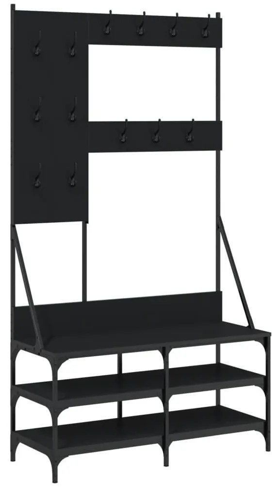 fekete ruhafogas cipőpolccal 100x40x184 cm