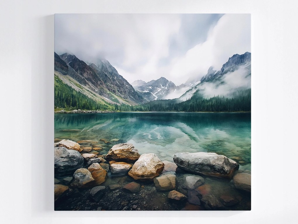 Canvas Vászonkép Hegyi Tó Türkiz Víz Tátra Köd 40 x 40
