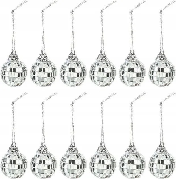 Karácsonyi Díszek Gömbök Tükör 3 CM 12 Db-os Ezüst Golyó Szett