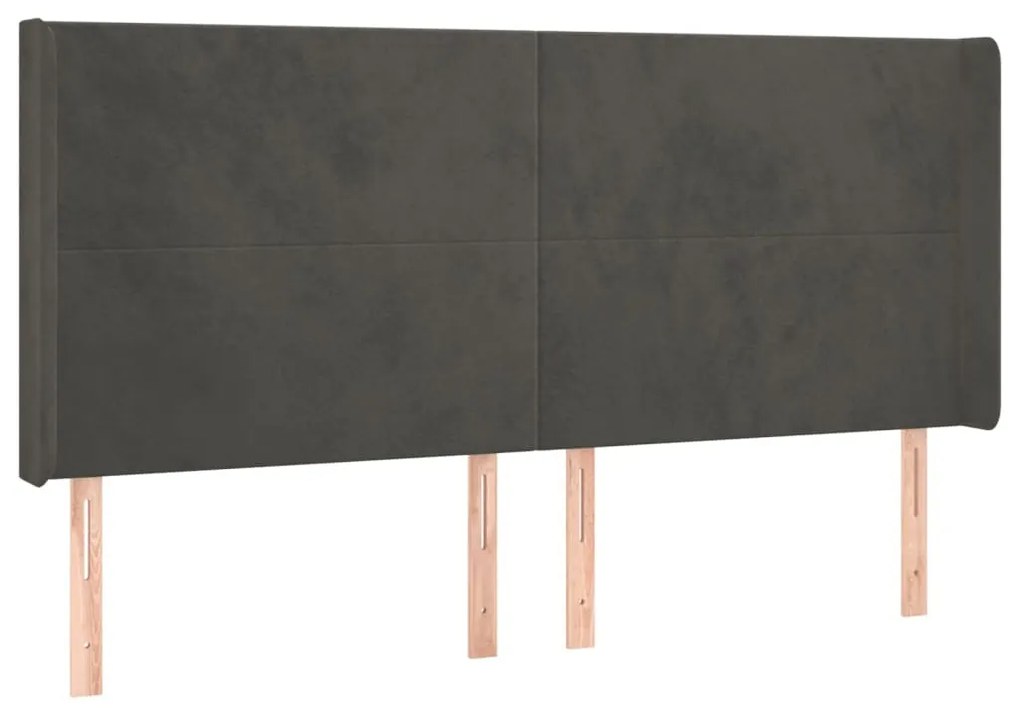 sötétszürke bársony LED-es fejtámla 203x16x118/128 cm