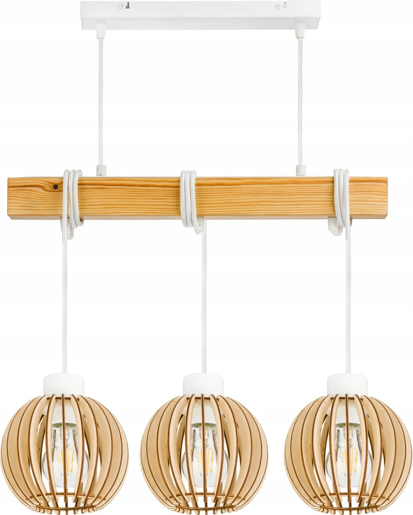 Lámpa fa függeszték mennyezeti Csillár Túlnyúlás Loft Fehér Gömb 3xE27