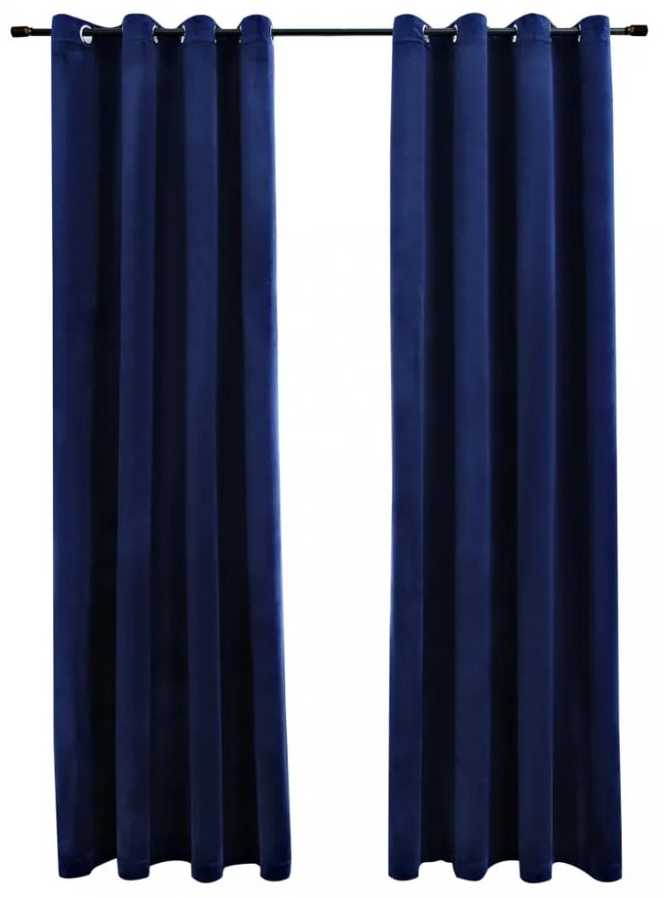 vidaXL 2 db sötétkék bársony sötétítőfüggöny gyűrűkkel 140 x 245 cm