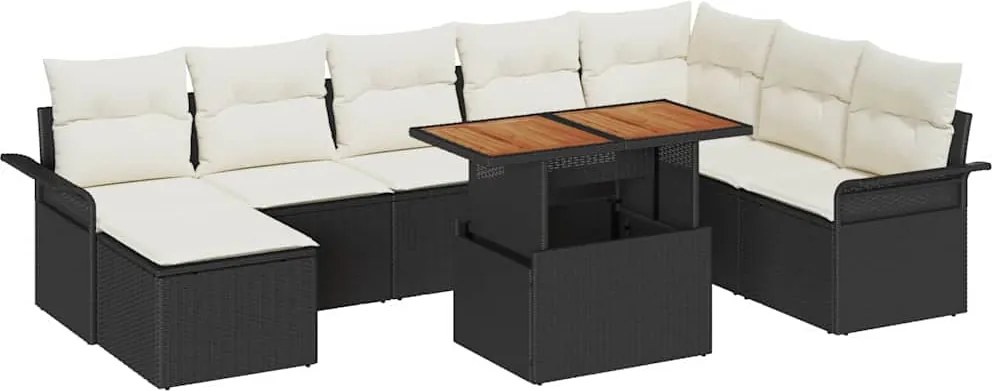 vidaXL Kerti Kanapé Szett tárolóval 9 pcs Fekete Poli rattan
