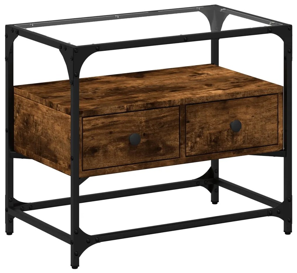 füstös tölgy szerelt fa TV-szekrény üveglappal 60 x 35 x 51 cm