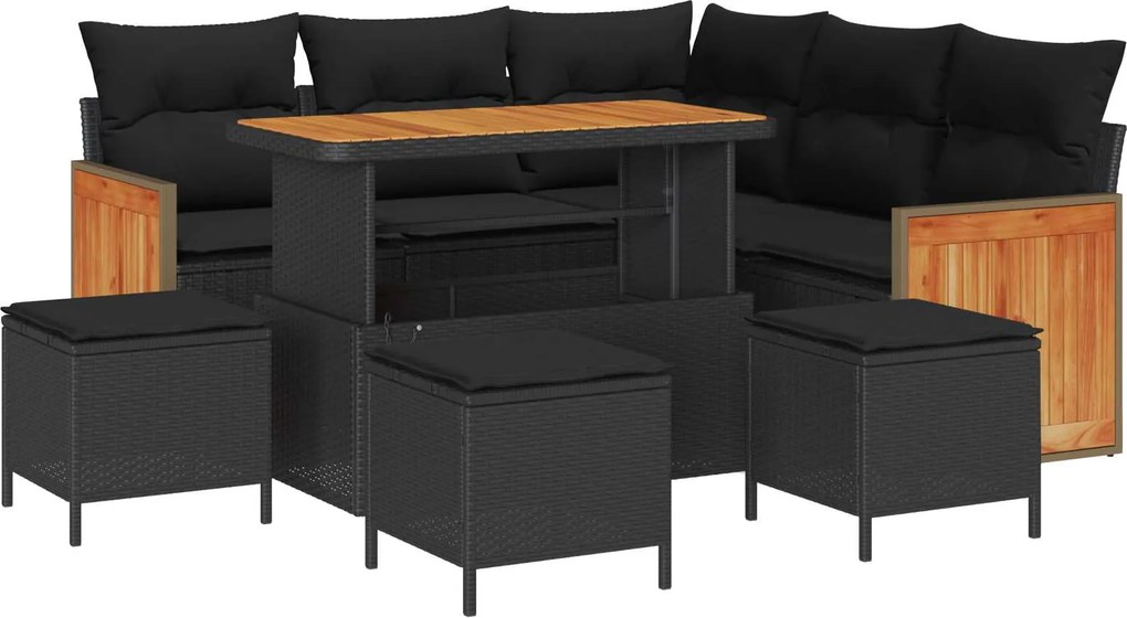 vidaXL Kerti Kanapé Szett párnával 9 pcs Fekete polirattan