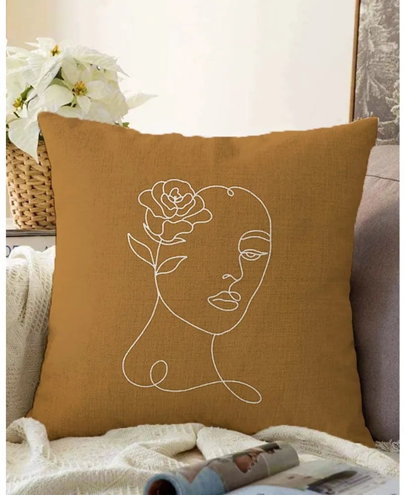 Chenille narancssárgás barna pamut keverék párnahuzat, 55 x 55 cm - Minimalist Cushion Covers