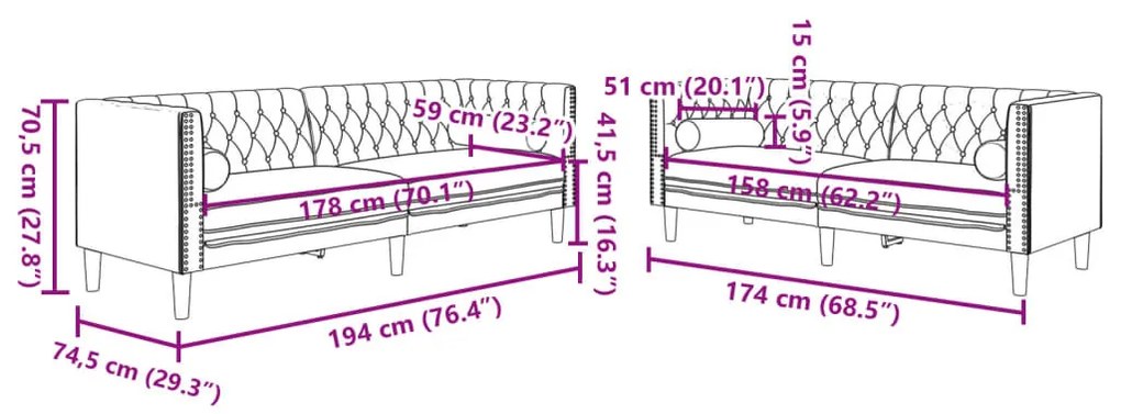 2 részes rózsaszín bársony Chesterfield kanapészett párnákkal