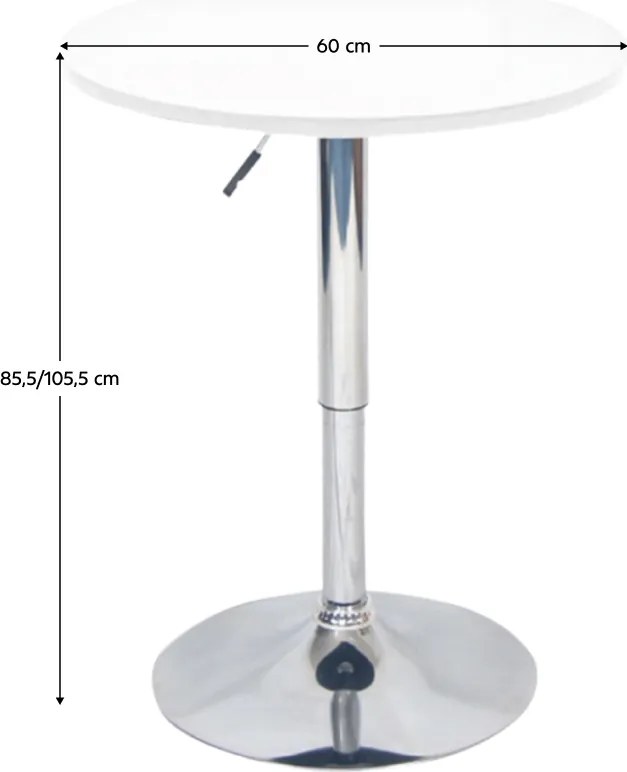 Bárasztal, magasság állítással, króm/fehér, átmérő 60 cm, BRANY 2 NEW