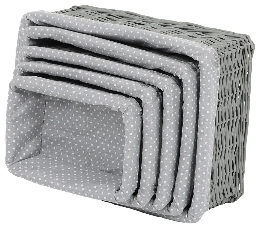 Szürke fonott kosárszett szövettel, 5 db, 5 méretben, 48 x 18 x 37 cm