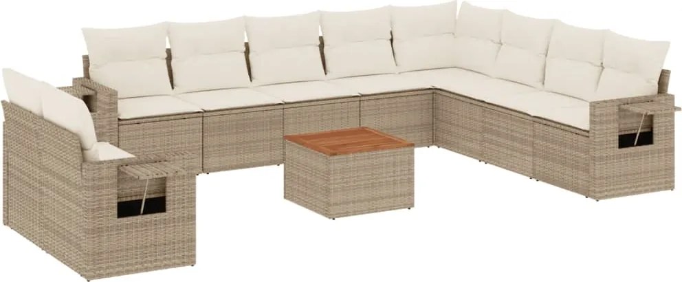 vidaXL 11 részes bézs polyrattan kerti ülőgarnitúra párnákkal