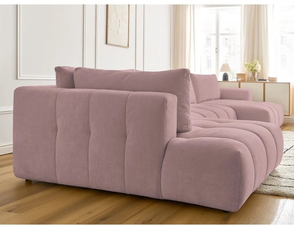 Rózsaszín kinyitható-tárolóhelyes sarokkanapé (bal oldali-U alakú) Fuji – Bobochic Paris