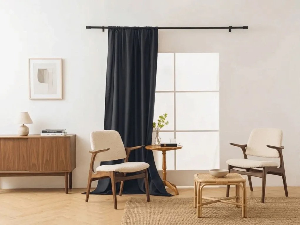 Függöny OXFORD LIGHT 140x270 cm, fekete Felfüggesztés: Hullámos sínszalag
