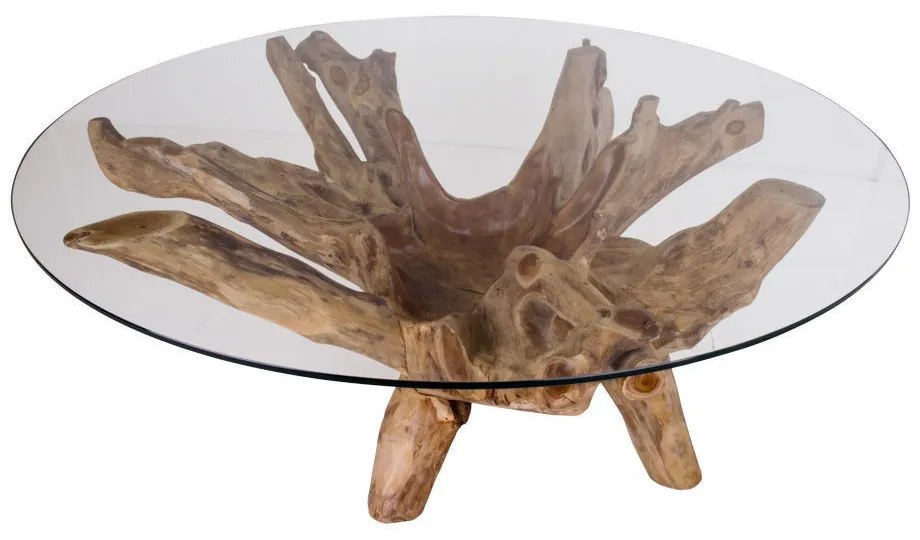 Amazonas dohányzóasztal üveggel, natúr lábakkal, Ø110x50 cm