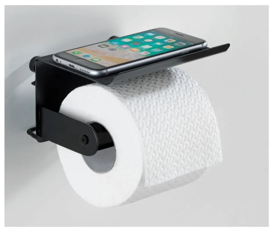Classic Plus fekete fali wc-papírtartó telefontartóval - Wenko