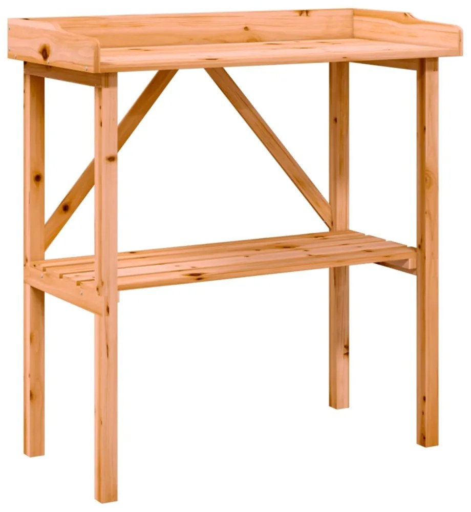 barna tömör fenyőfa növénytartó asztal polccal 78x38x82,5 cm