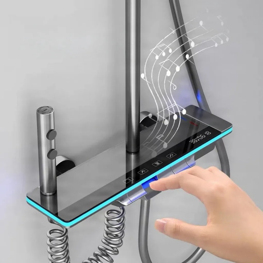 Zuhanyrendszer ELITE EDITION BSE1307 LED-világítással, masszázsfúvókákkal és vízeséskifolyóval, több színváltozatban — Gunmetal szürke