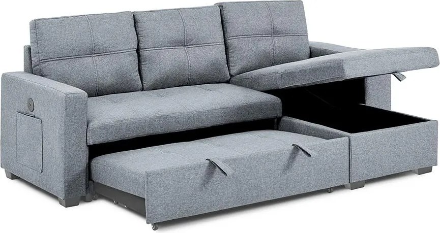 Catini PORTIVA univerzális sarokkanapé tárolóval és USB-csatlakozóval, szürke