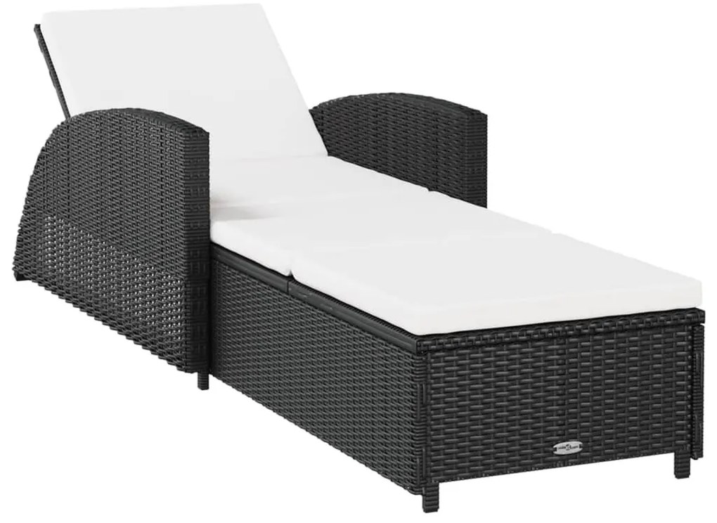 Fekete polyrattan napozóágy krémfehér párnával
