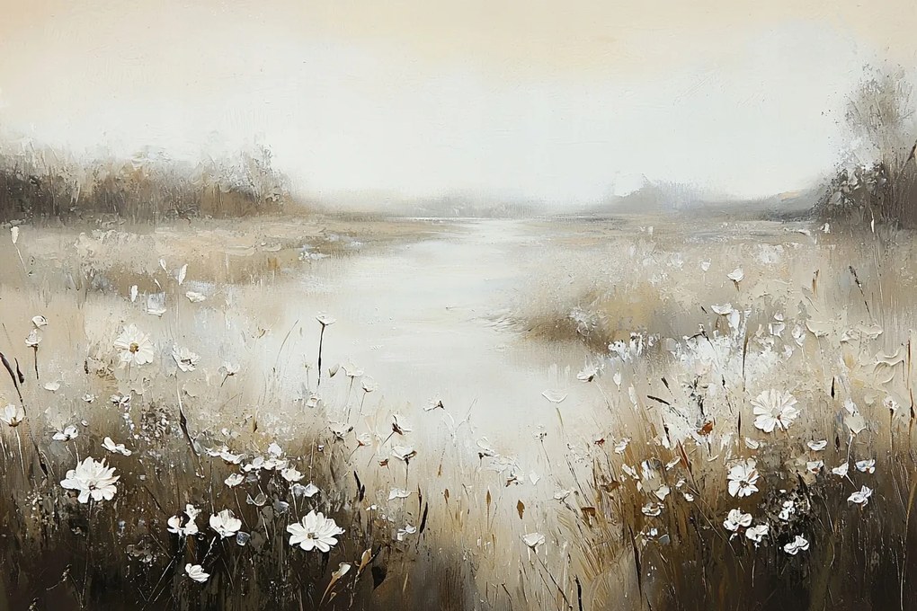 Vászonkép Canvas Tájkép Rét Patak Folyó Virágok Nyugalom Bézs 120x80