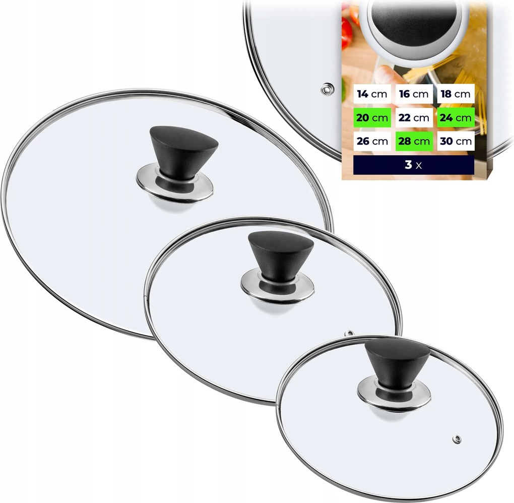 Üvegfedő 20/24/28 cm Hőálló Serpenyő Fedő Szett