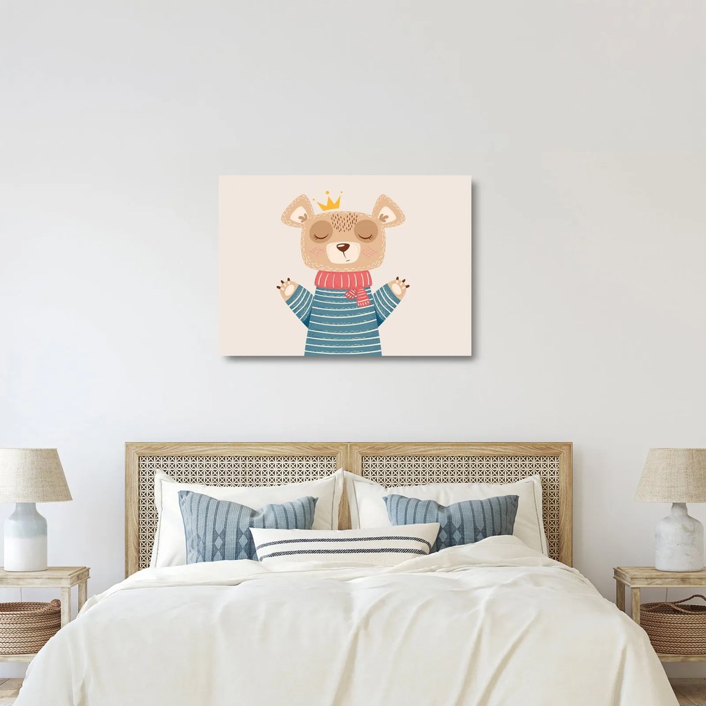 Üveg kép - Bézs mackó koronával (70x50 cm)