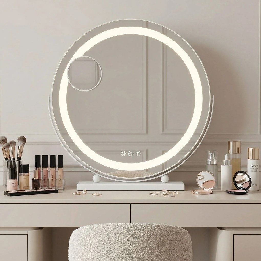 Rea MAKE-UP, kozmetikai LED tükör 40 cm, fehér keretben, álló, HOM-12019