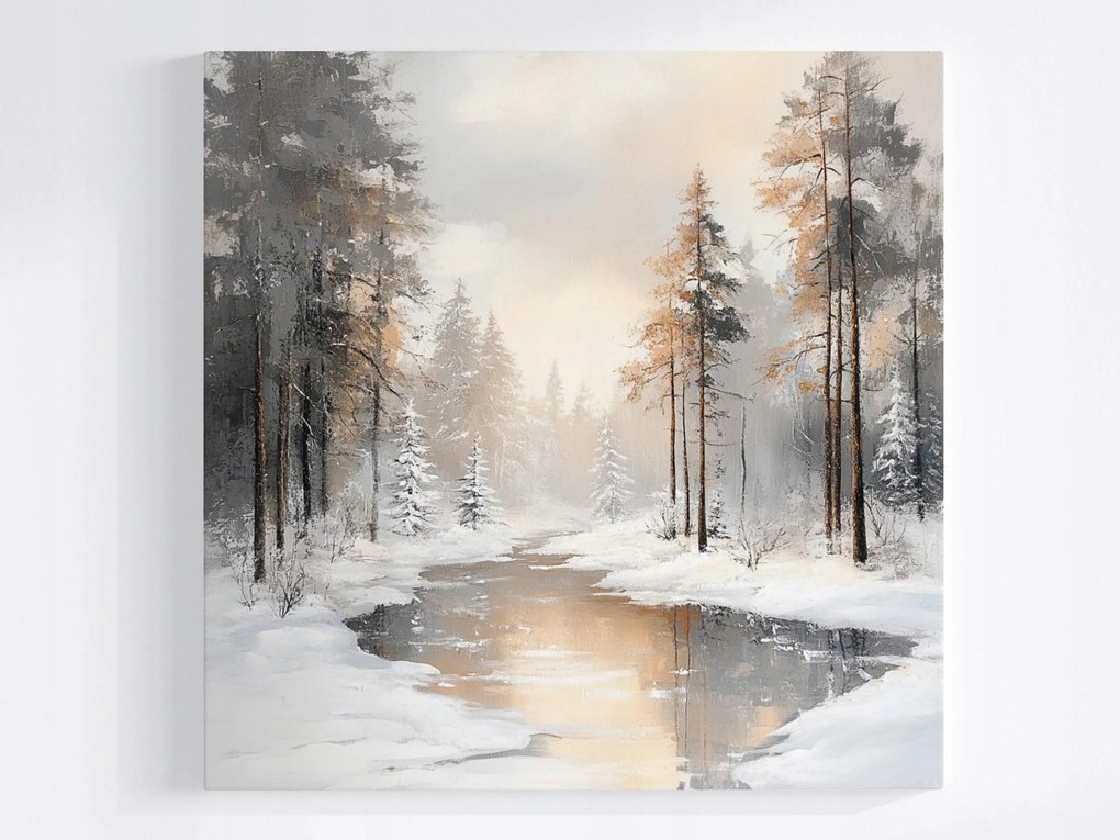 Poszter Tél Lucfenyő Erdő Hó Folyó Természet Fagy 40x40