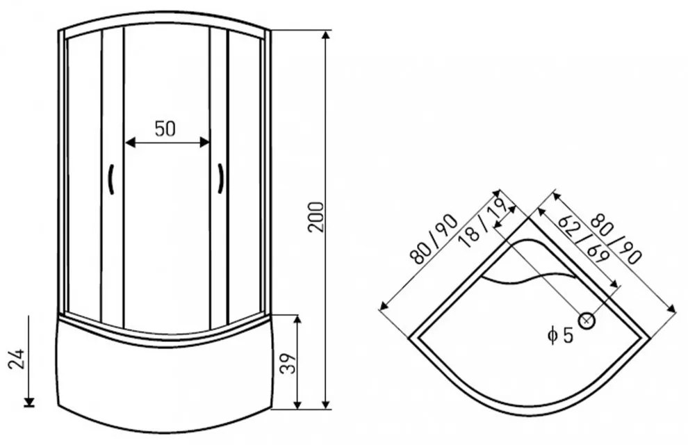 Lava 80x80 cm íves mélytálcás zuhanykabin