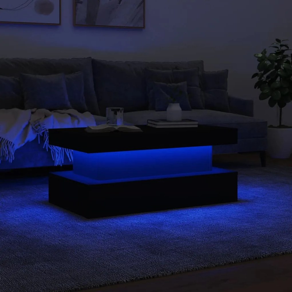 Fehér dohányzóasztal LED-lámpákkal 90x50x40 cm