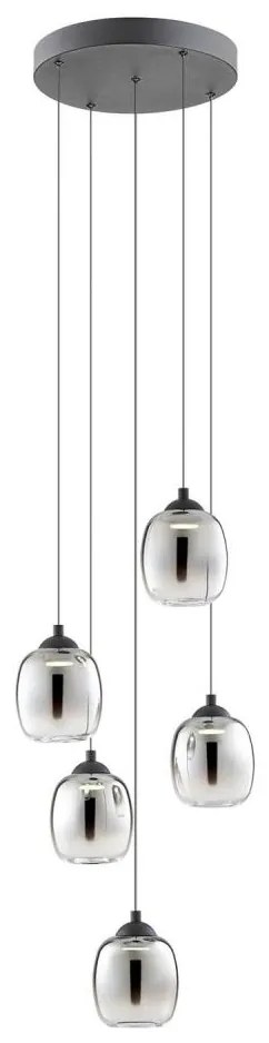 Redo 01-3488 - LED fényerőszabályozható kábeles függeszték KHADI 5xLED/5,2W/230V fekete/füstszínű