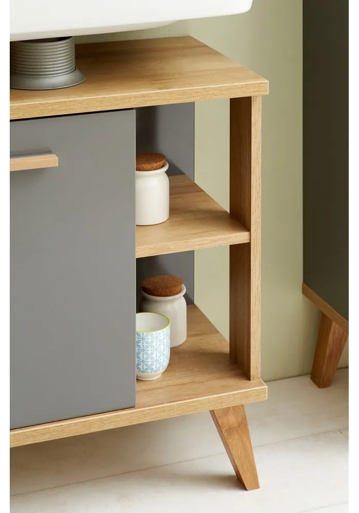 Szürke mosdó alatti szekrény tölgyfa dekorral 60,5x65 cm Quickset 924 – Pelipal