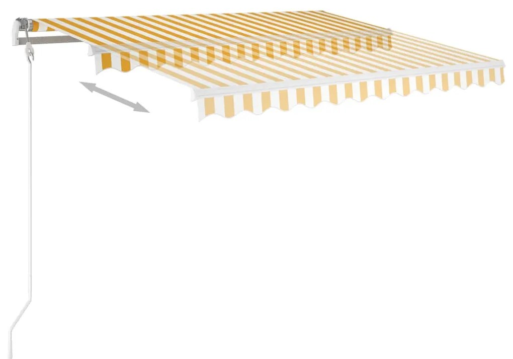 Sárga és fehér automata napellenző póznákkal 3,5 x 2,5 m