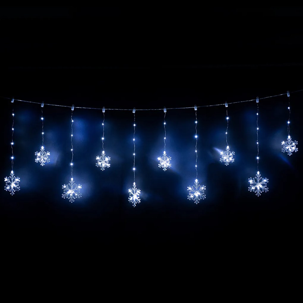 Kültéri fényfüzér Snowflakes, 200x60cm, LED, hidegfehér, időzítő, 8 funkció, elemes, 200 cm