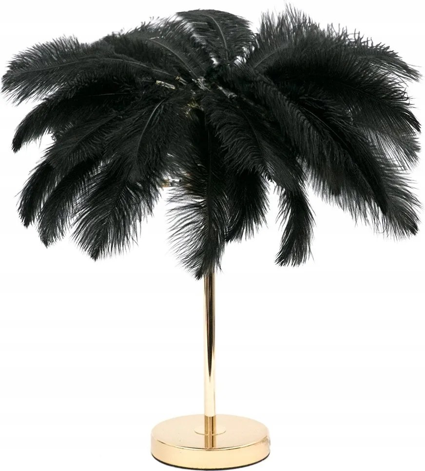 Asztali Lámpa Toll 60cm Arany Fekete Fém Álló Tollbúra Glamour