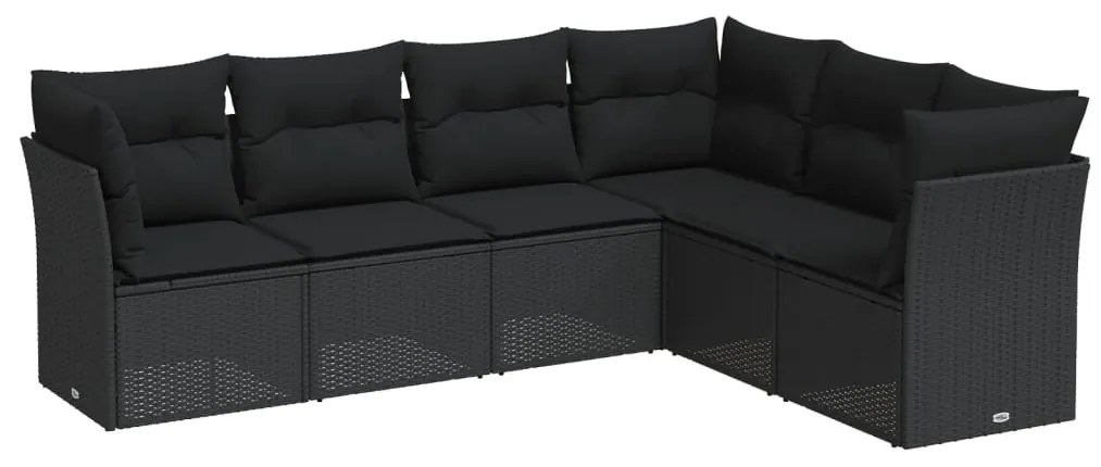 6 részes fekete polyrattan kerti ülőgarnitúra párnákkal