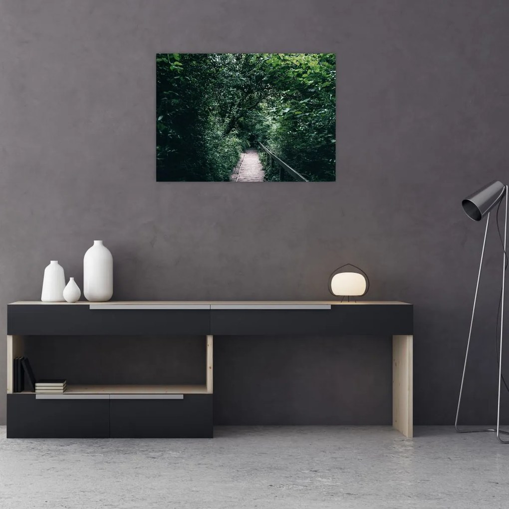 Üveg kép - Az erdőn át vezető út (70x50 cm)