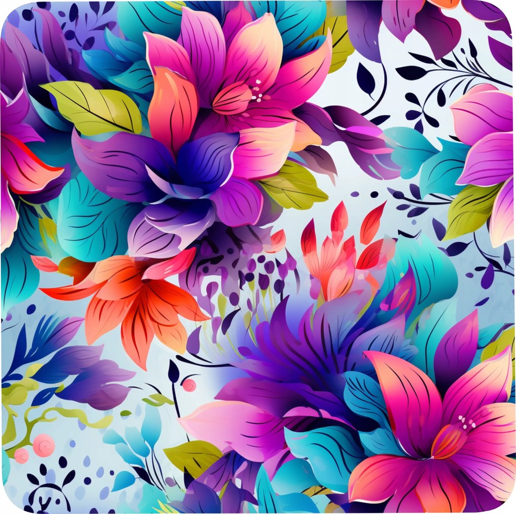 Bögrealátét szett 4 db-os négyzet alakú színes virág mintás 4