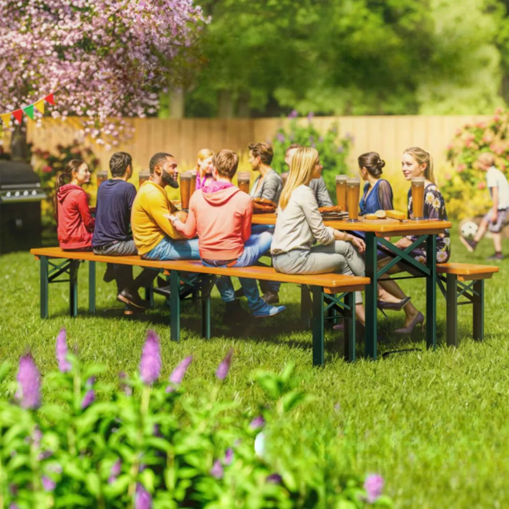 MAXI összecsukható sörpad készlet, 220cm, természetes barna Jurhan