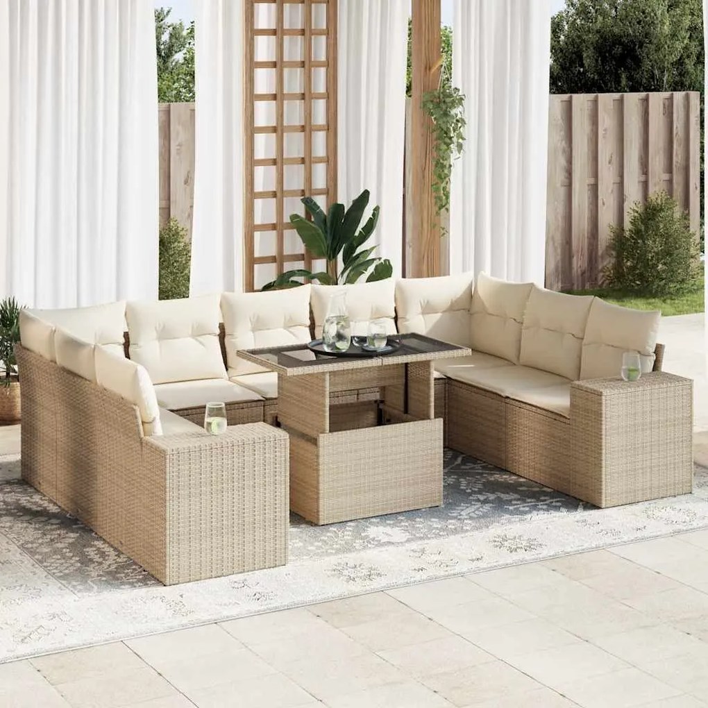 vidaXL 10 részes bézs polyrattan kerti ülőgarnitúra párnával