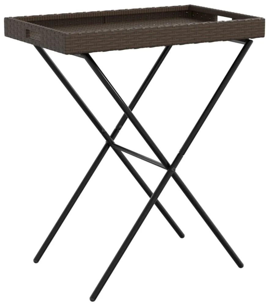 barna összecsukható polyrattan tálcaasztal 65 x 40 x 75 cm