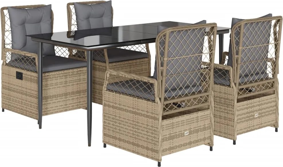 vidaXL 5 részes bézs polyrattan kerti étkezőgarnitúra párnákkal