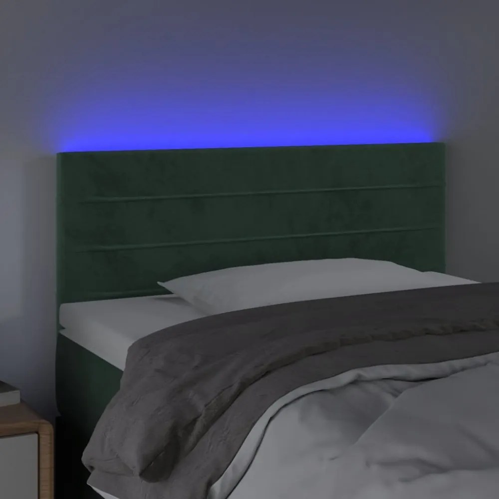 sötétzöld bársony LED-es fejtámla 100x5x78/88 cm