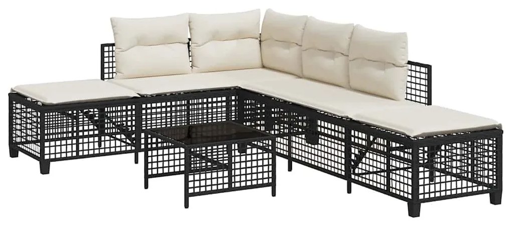 3 részes fekete polyrattan kerti sarokkanapé garnitúra párnával