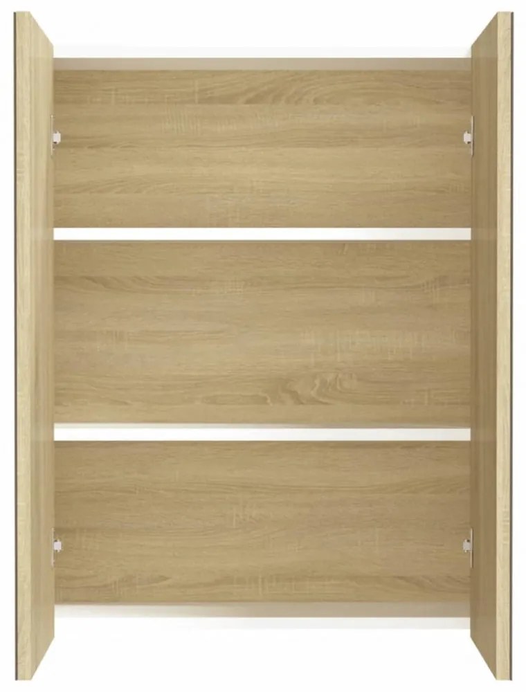 fehér és tölgy MDF tükrös fürdőszobaszekrény 60 x 15 x 75 cm